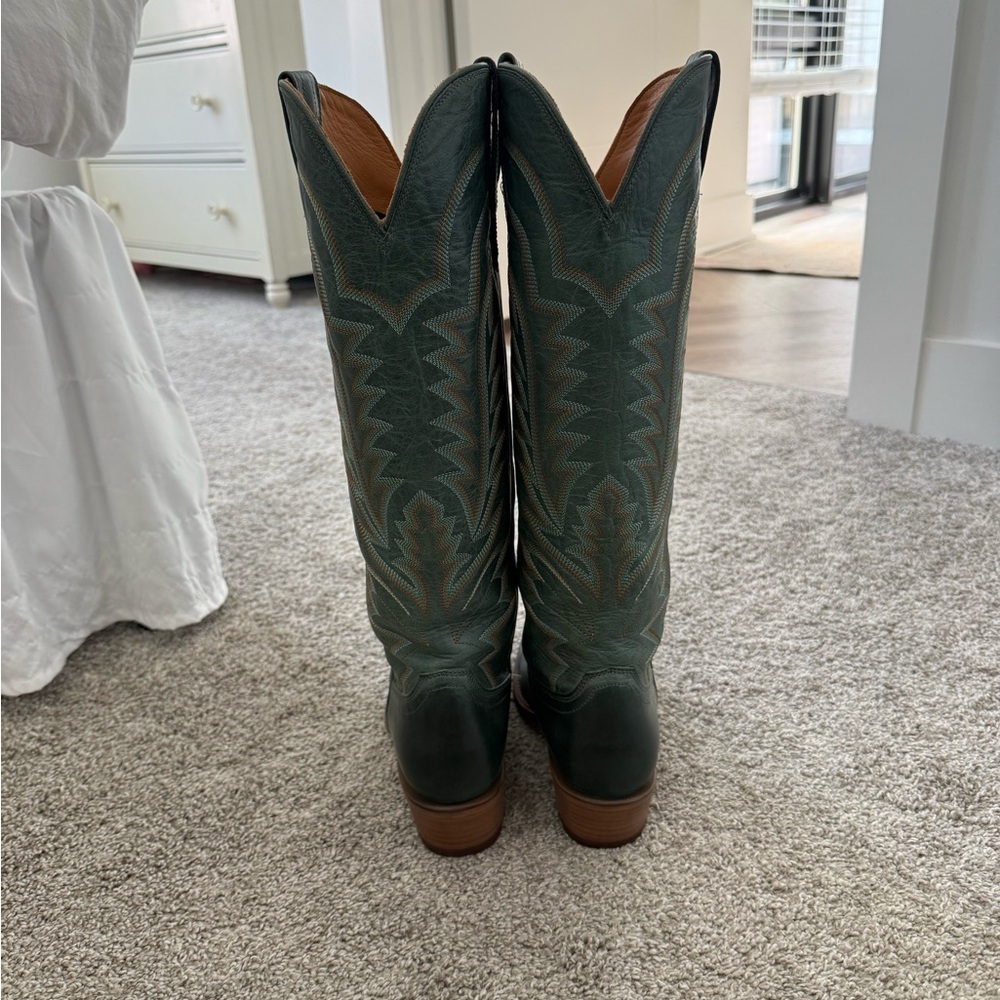 Tecovas Over-the-Knee Western Boots in Dark Green with Brown Trim - Picture 4 of 6